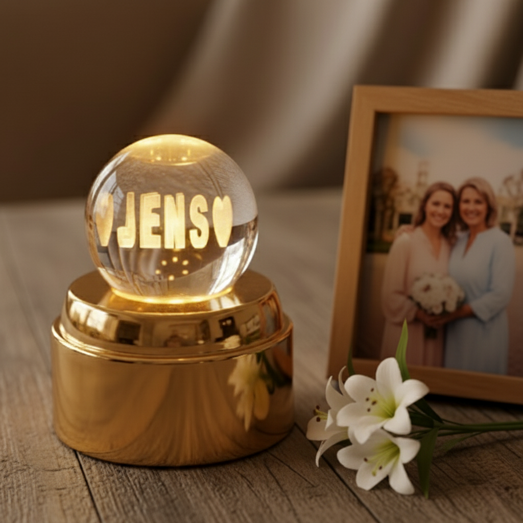 Individual 3D night light with two names and crystal balls