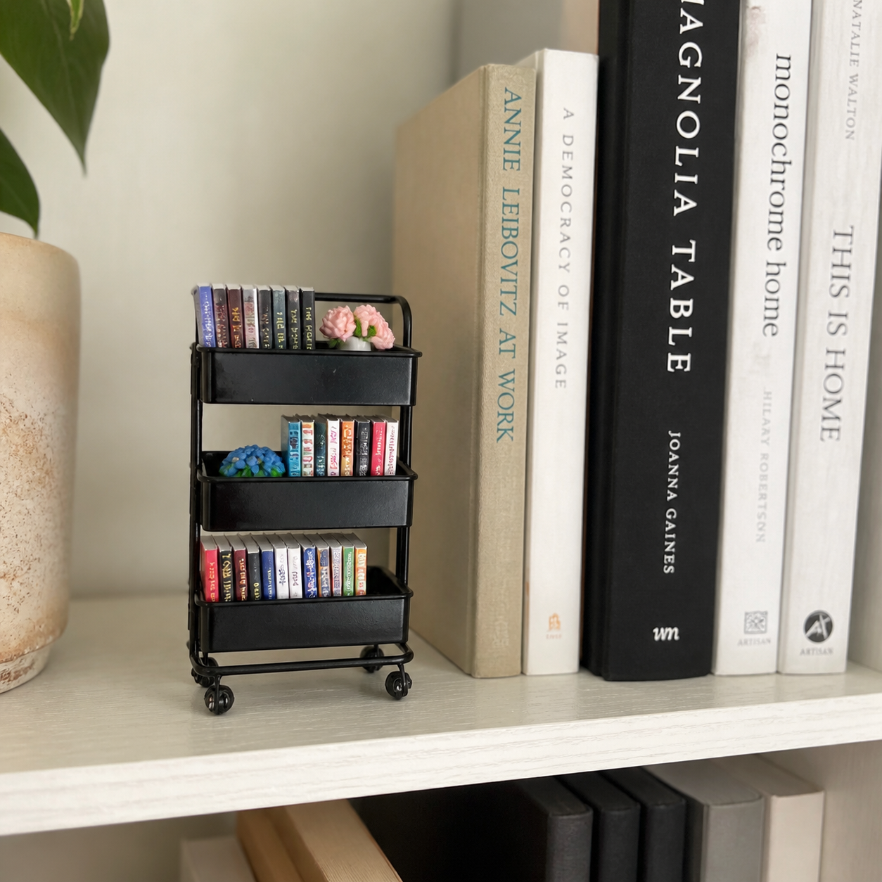 Personalized Mini Book Cart, Custom Book Cover Miniature Rolling Cart, Book Lover Gift for Readers, Teachers & Librarians