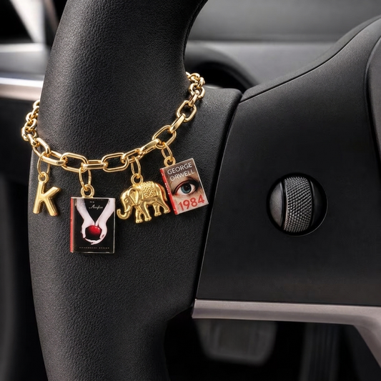 Personalized mini book car steering wheel pendant chain, custom book cover charm, a gift for book lovers.