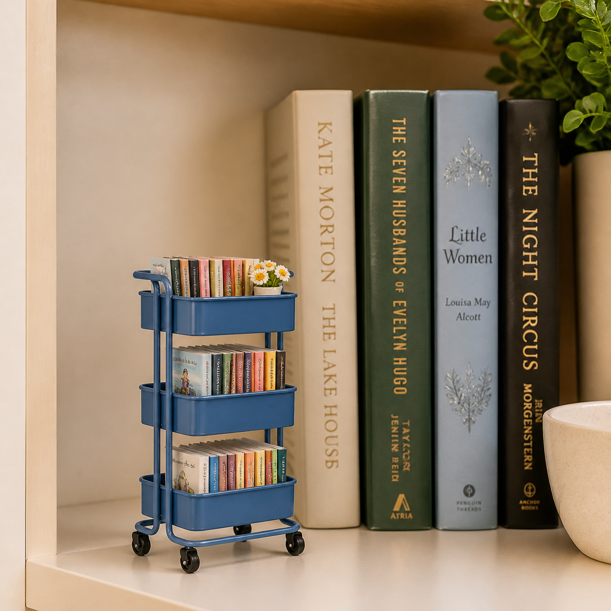 Personalized Mini Book Cart, Custom Book Cover Miniature Rolling Cart, Book Lover Gift for Readers, Teachers & Librarians