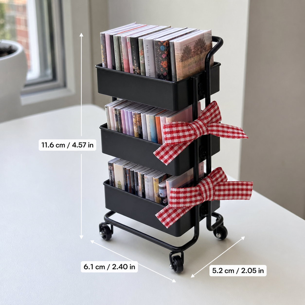 Personalized Mini Book Cart, Custom Book Cover Miniature Rolling Cart, Book Lover Gift for Readers, Teachers & Librarians