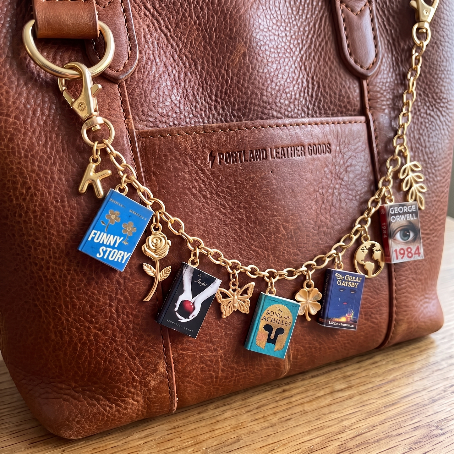 Personalized Mini Book Bag Charm Chain, Custom Purse Chain with 1–7 Mini Books & Metal Charms, Handmade Gift for Book Lovers, Readers, Students