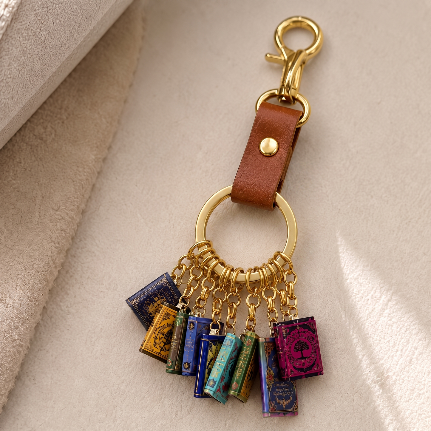 Custom-designed mini-book keychains, personalized bag charms for book lovers, and perfect gifts for readers, librarians, teachers, and graduates.