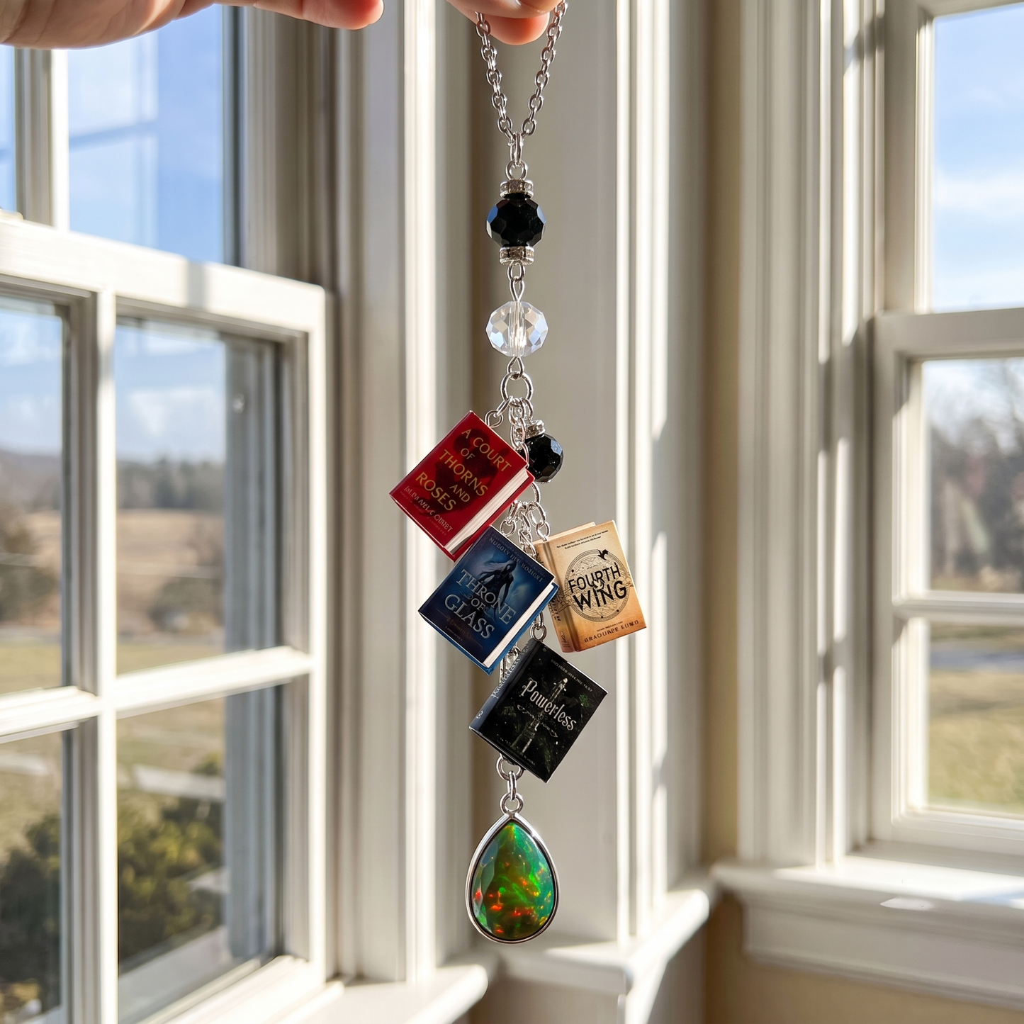 Personalized Mini Book Rearview Mirror Charm, Custom Book Cover Car Ornament with Birthstone, Gift for Book Lovers & Readers