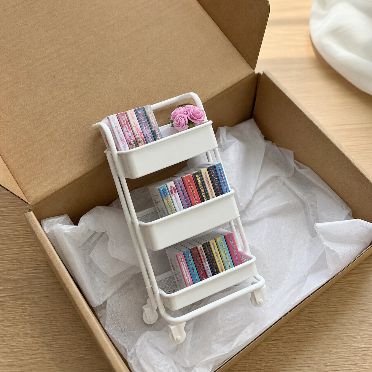 Personalized Mini Book Cart, Custom Book Cover Miniature Rolling Cart, Book Lover Gift for Readers, Teachers & Librarians