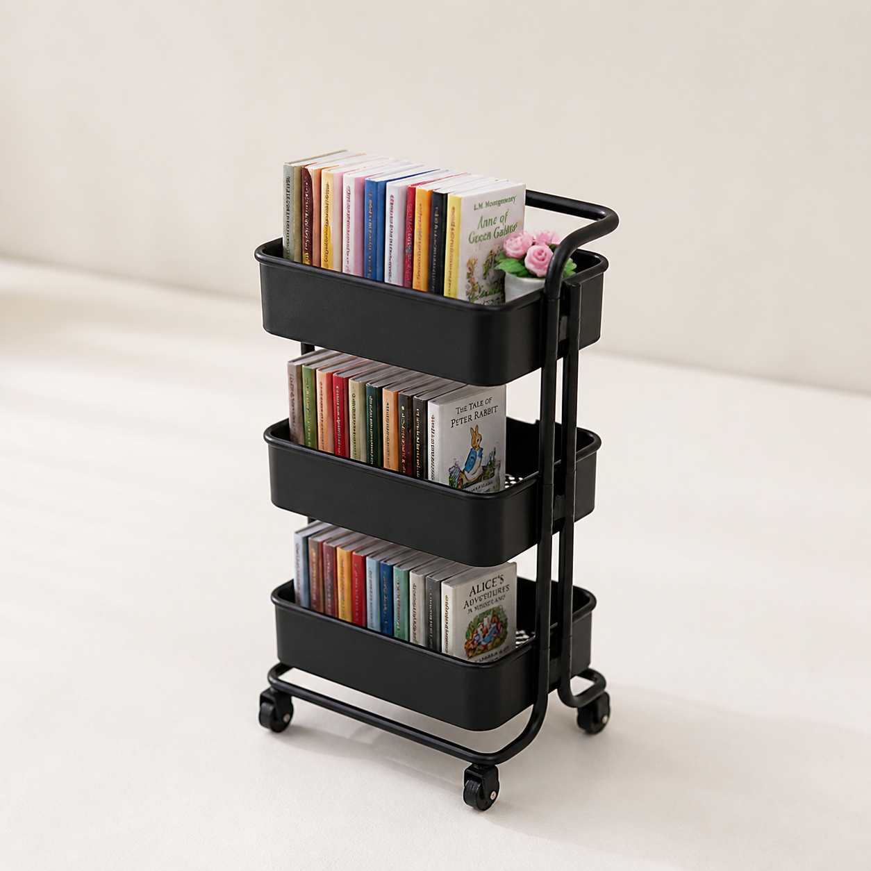 Personalized Mini Book Cart, Custom Book Cover Miniature Rolling Cart, Book Lover Gift for Readers, Teachers & Librarians
