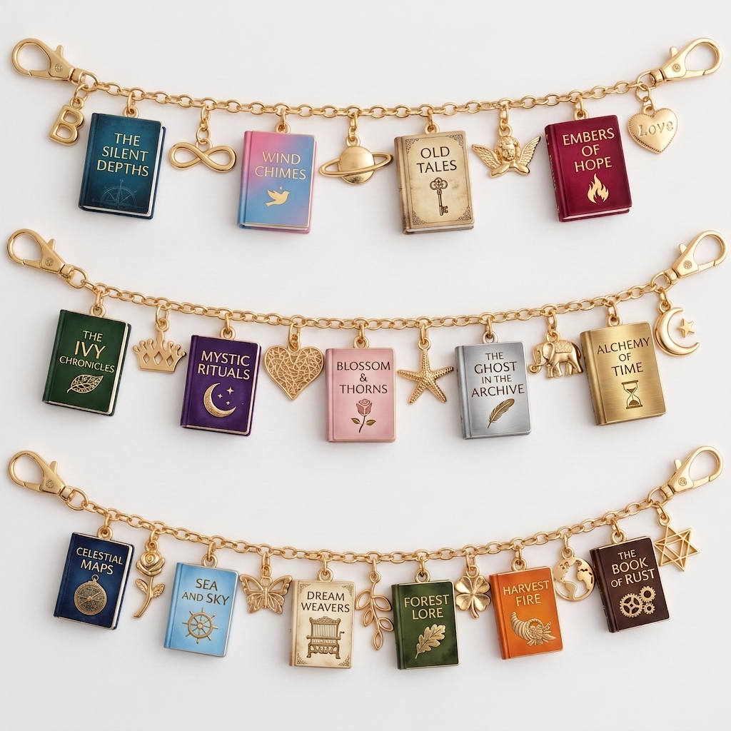 Personalized Mini Book Bag Charm Chain, Custom Purse Chain with 1–7 Mini Books & Metal Charms, Handmade Gift for Book Lovers, Readers, Students