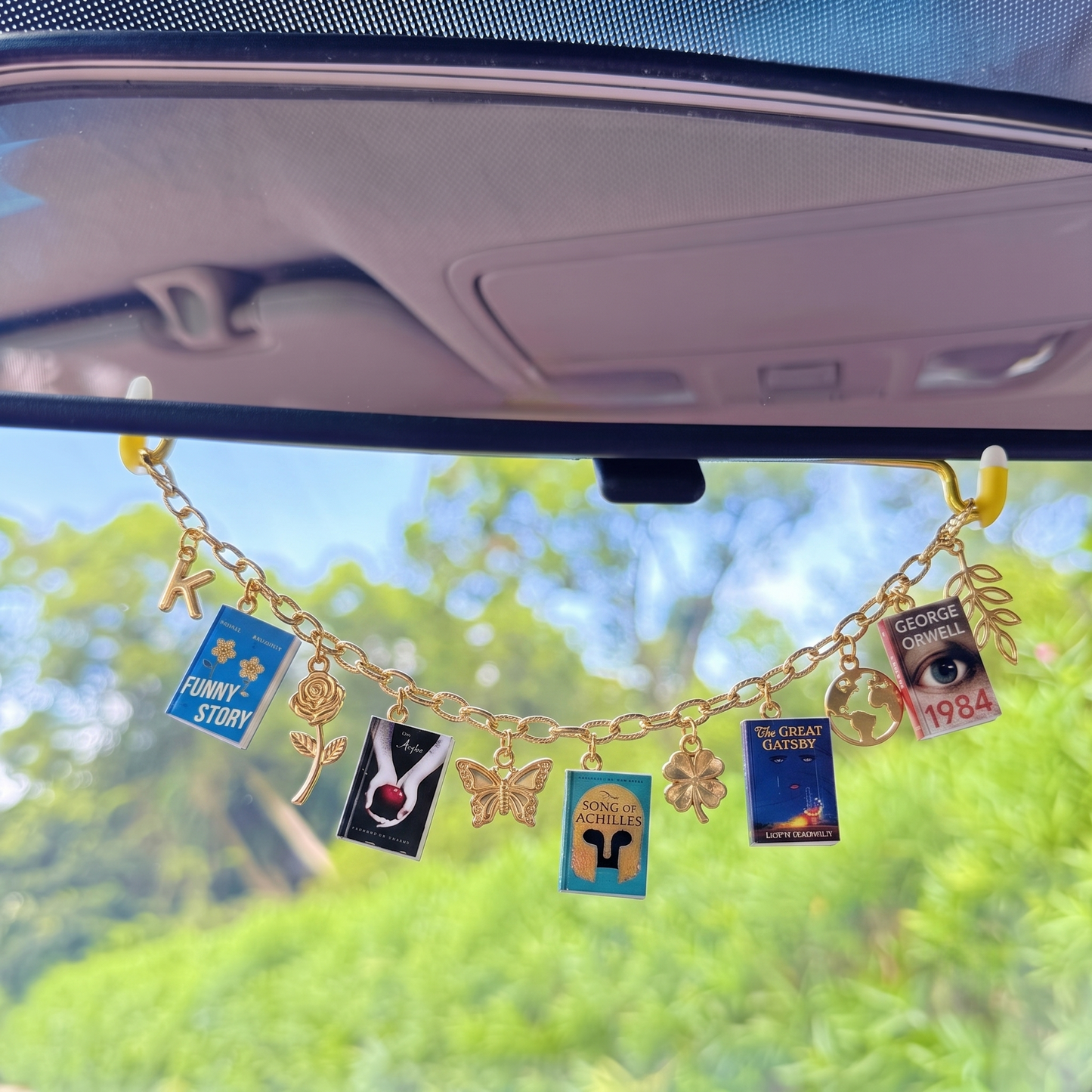 Personalized Mini Book Rearview Mirror Charm, Custom Car Hanging Ornament for Book Lovers
