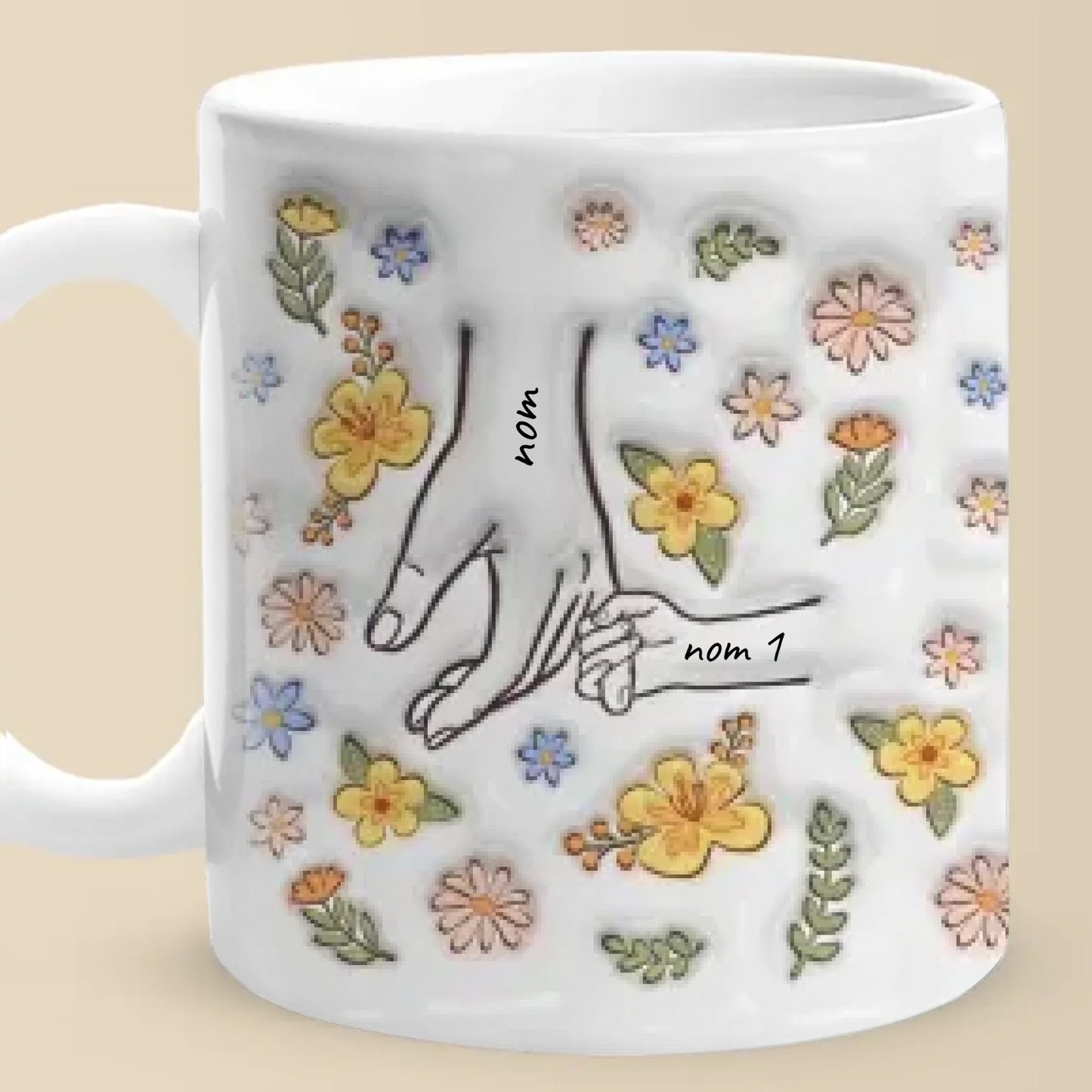 Tu tiens nos mains, mais aussi nos cœurs - Mug 3D personnalisé avec effet gonflé - Cadeau pour maman, grand-mère