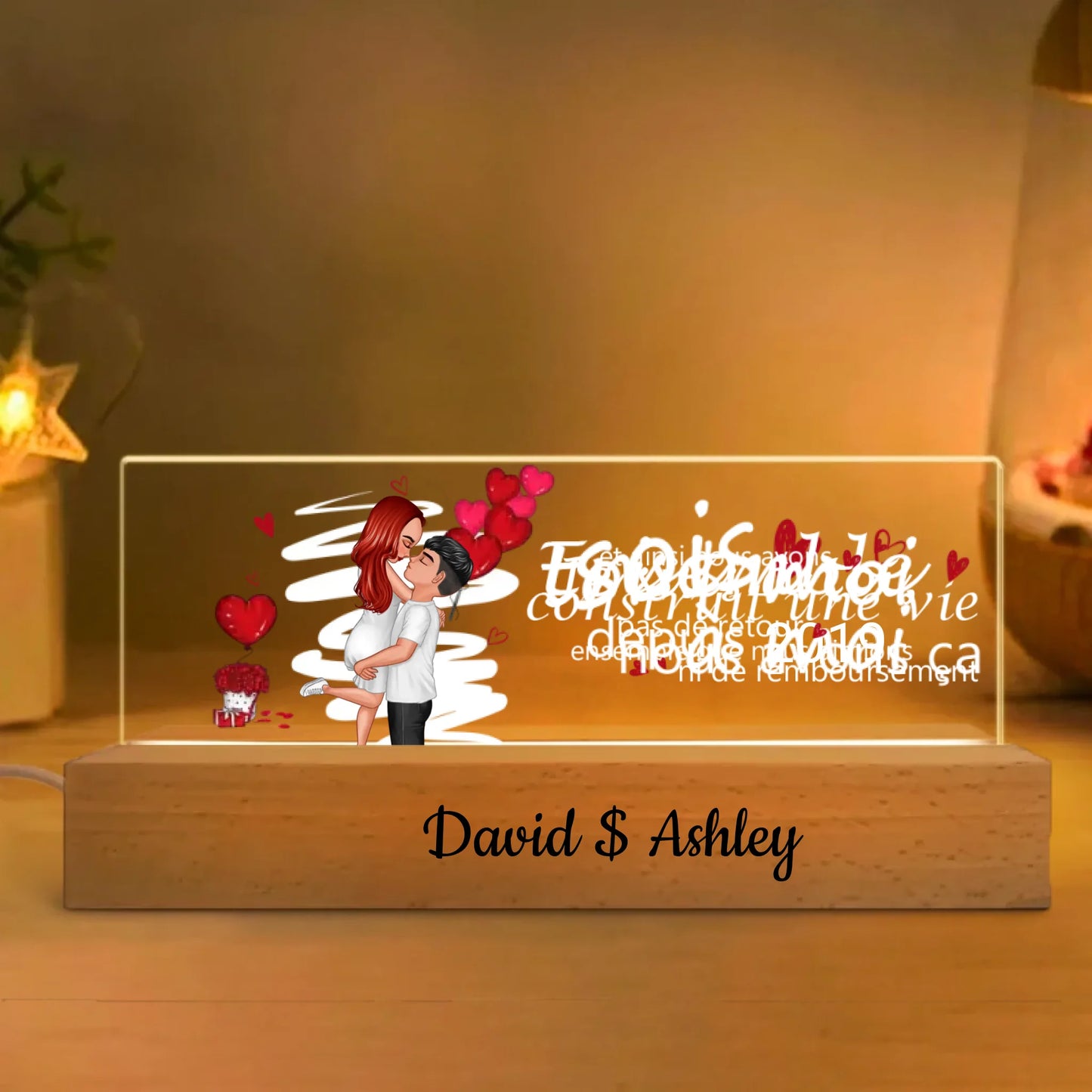 Veilleuse LED personnalisée en acrylique « Be Mine » pour couple s'embrassant, cadeau d'anniversaire pour elle, cadeau pour lui
