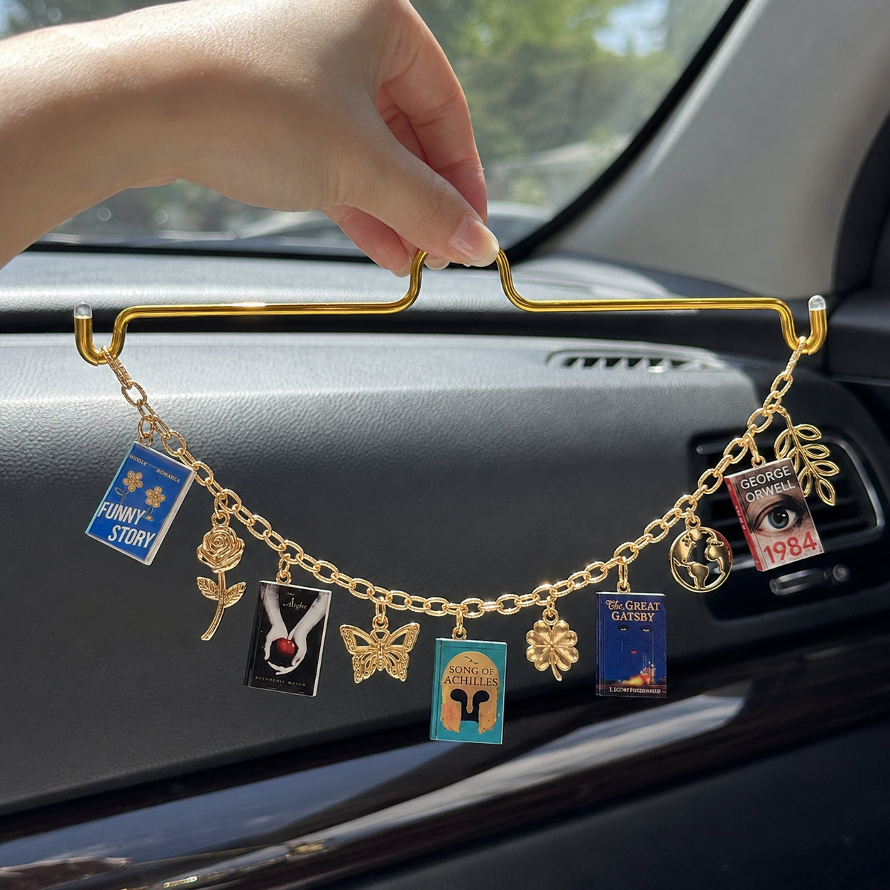 Personalized Mini Book Rearview Mirror Charm, Custom Car Hanging Ornament for Book Lovers