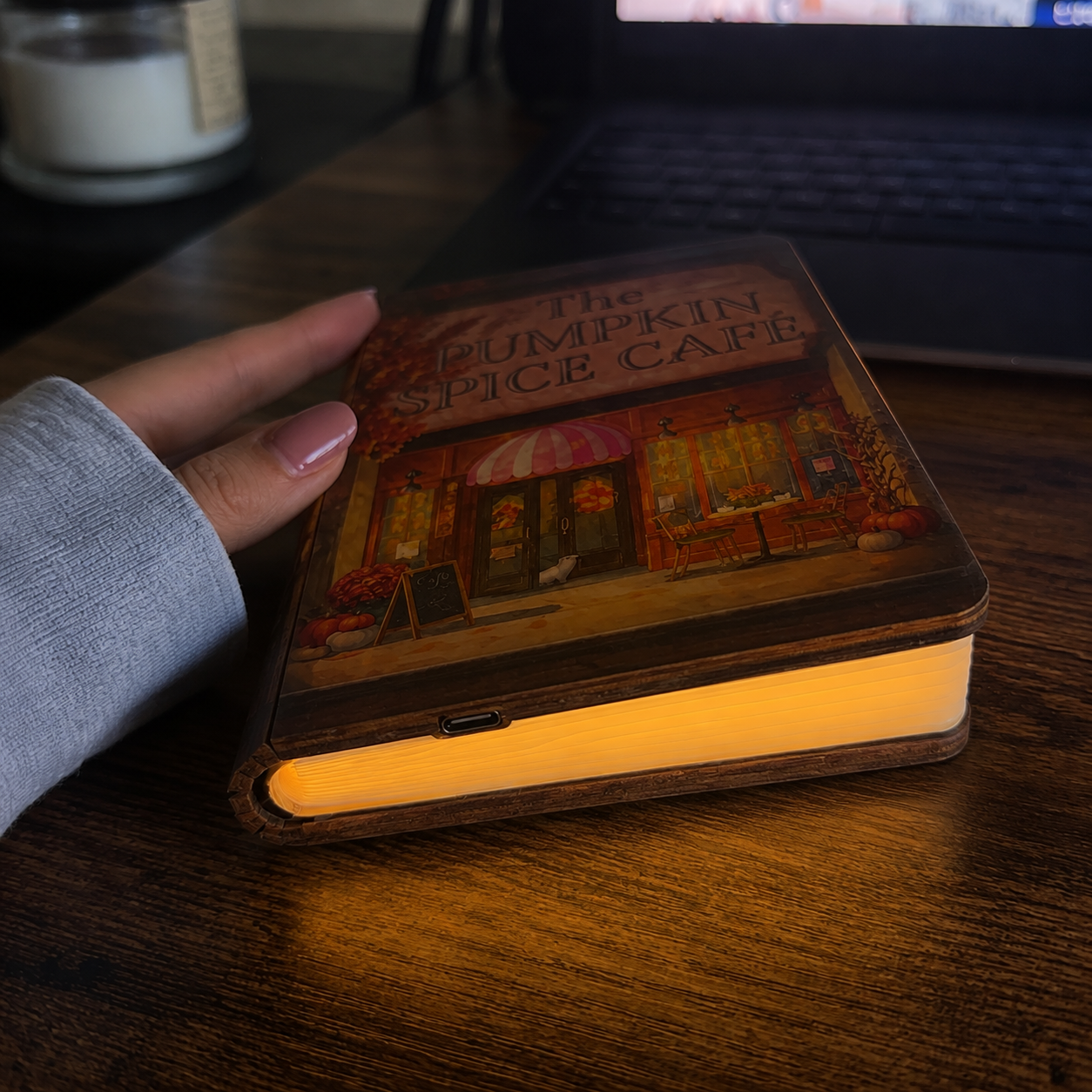 Personalized Mini Book Night Light – Custom Book Cover Front & Back, Rechargeable Reading Lamp, Gift for Book Lovers