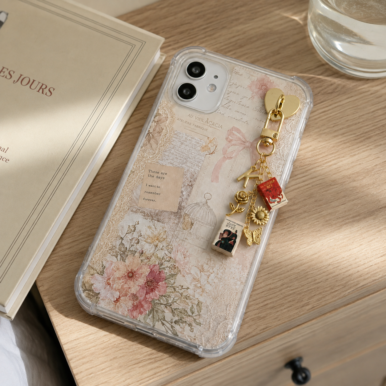 Personalized Mini Book Phone Charm, Custom Book Cover Charm with Initial & Birthstone, Book Lover Gift for Readers