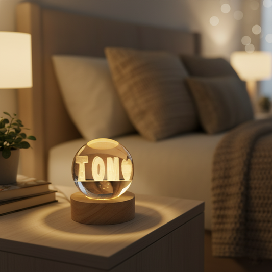 veilleuse 3D individuelle avec deux noms et boules de cristal