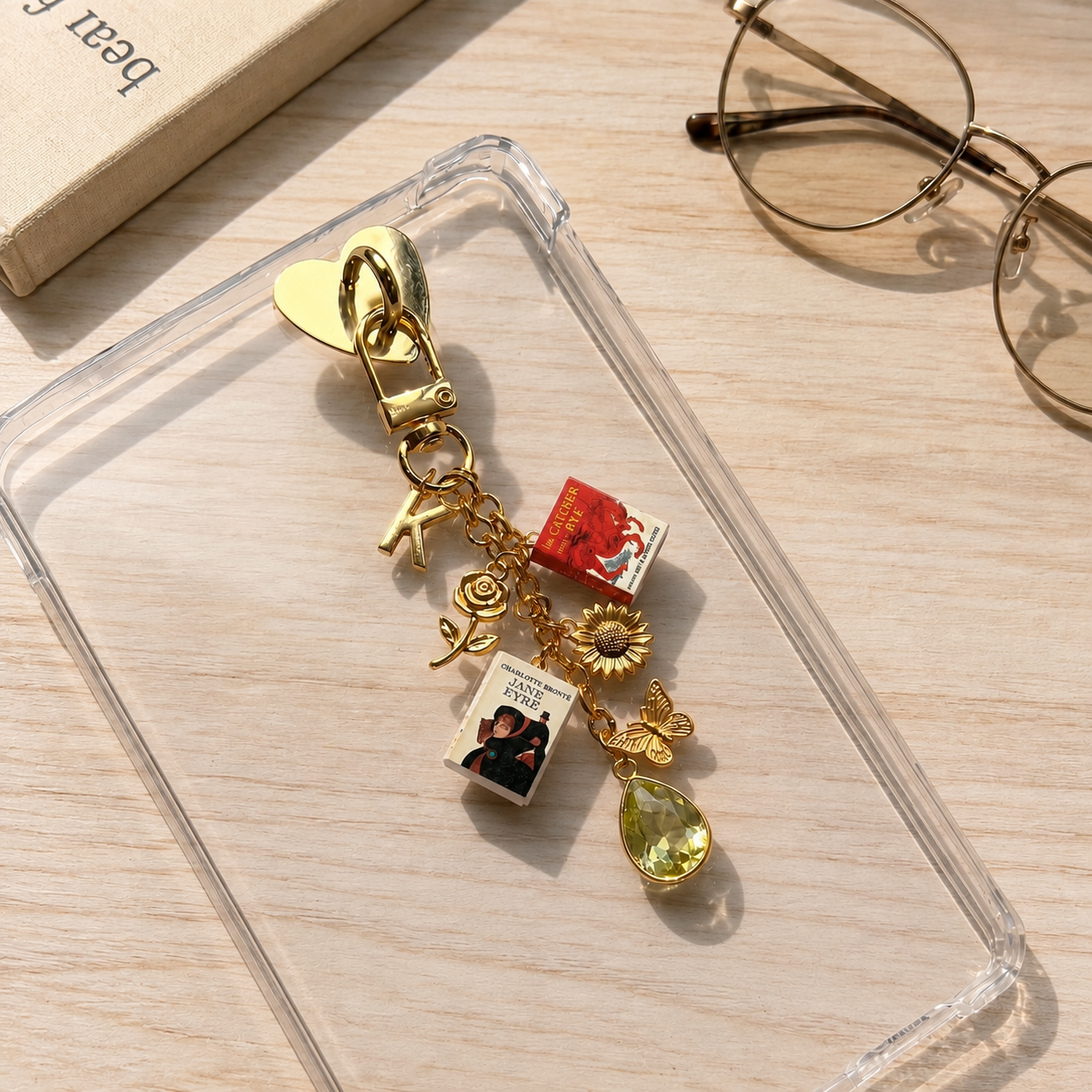 Personalized Mini Book Phone Charm, Custom Book Cover Charm with Initial & Birthstone, Book Lover Gift for Readers