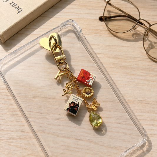 Personalized Mini Book Phone Charm, Custom Book Cover Charm with Initial & Birthstone, Book Lover Gift for Readers