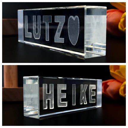 Bloc de cristal 3D personnalisé – cadeau unique avec gravure du nom